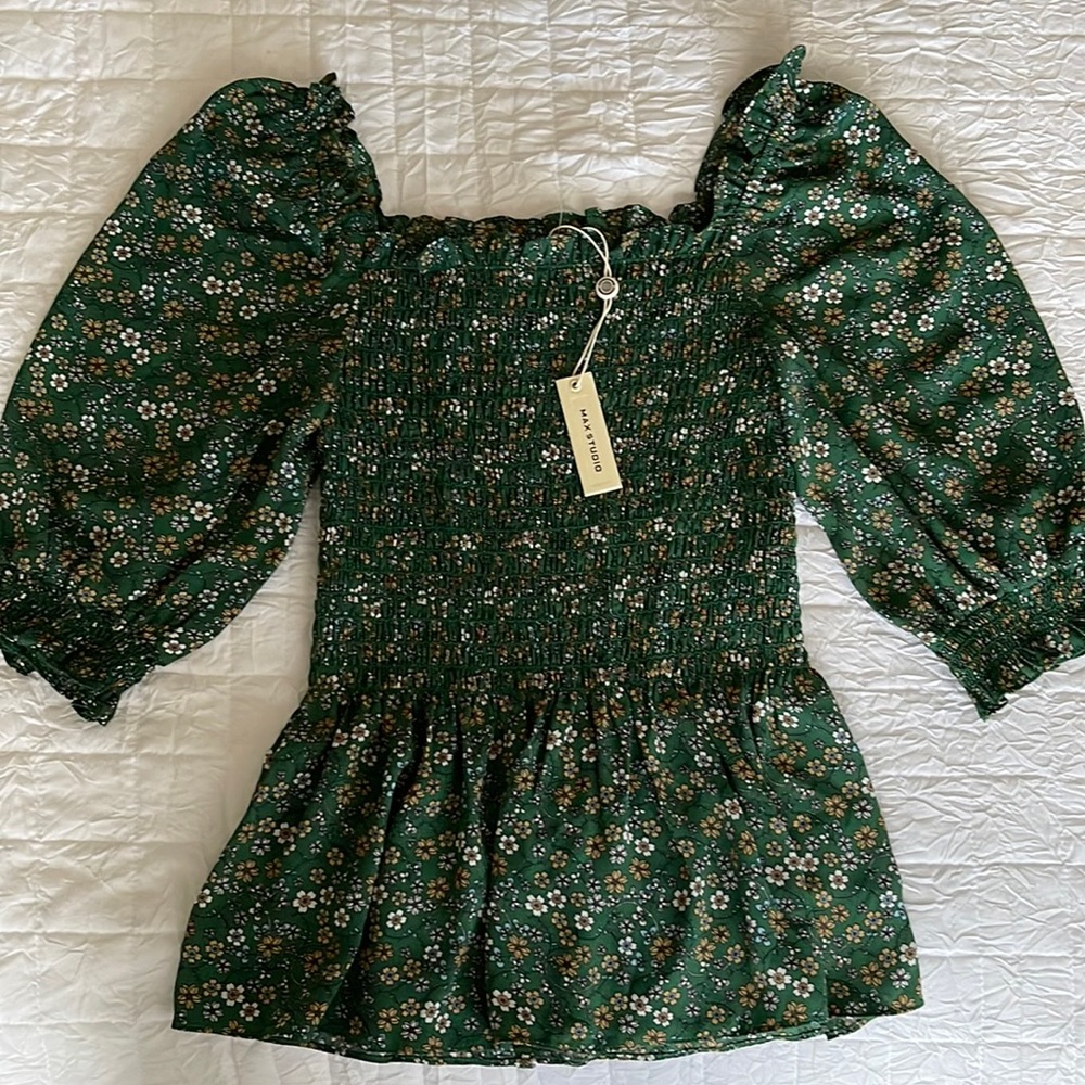 Green floral blouse